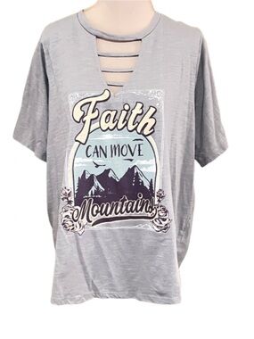 Cato 18/20W Gray V-Neck Graphic Tee Ladder Cutouts Inspirational Casual Lounge